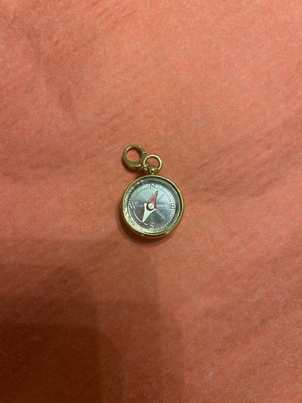 Fossil gold Compass Charm Pendant